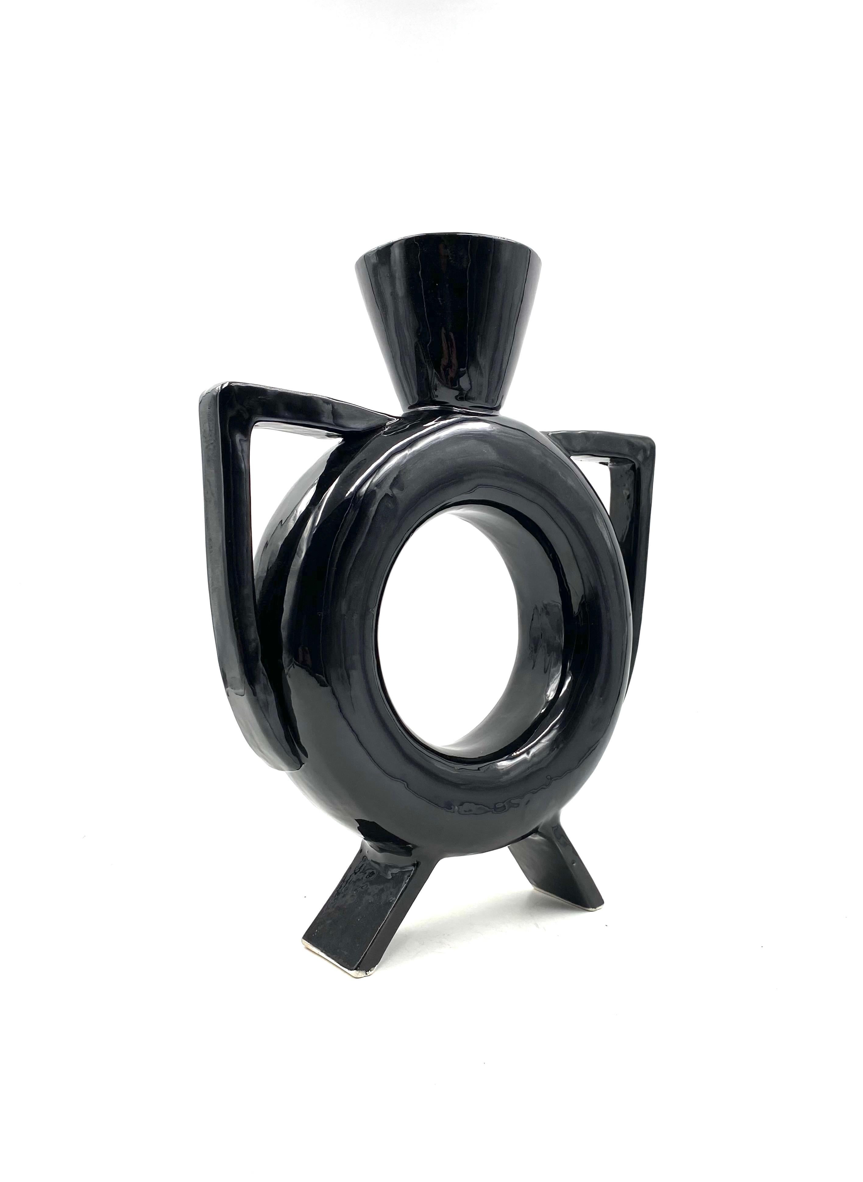 Organic modern black ceramic vase, Italy 1980s For Sale 6