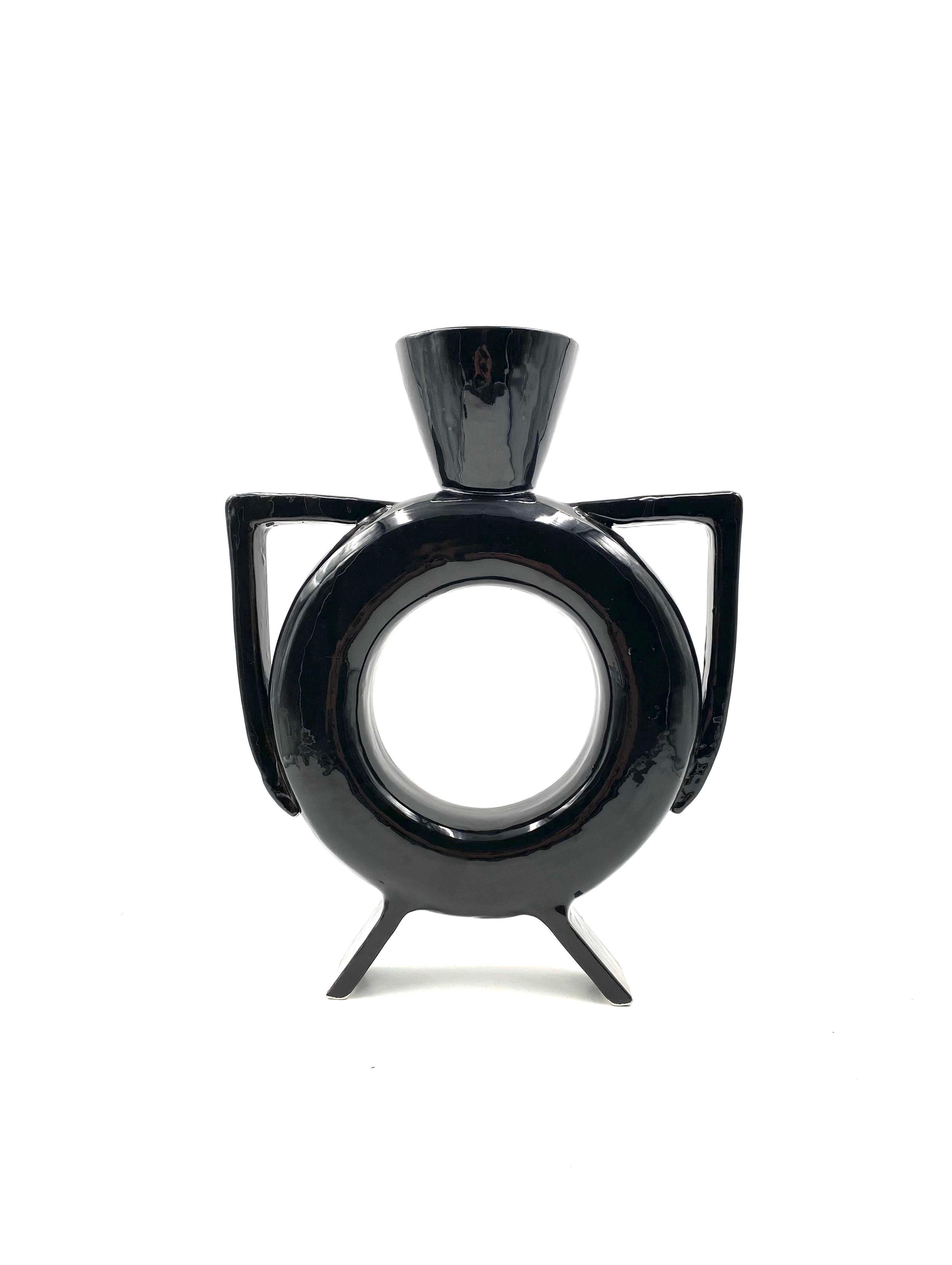 Organic Modern Organic modern black ceramic vase, Italy 1980s For Sale