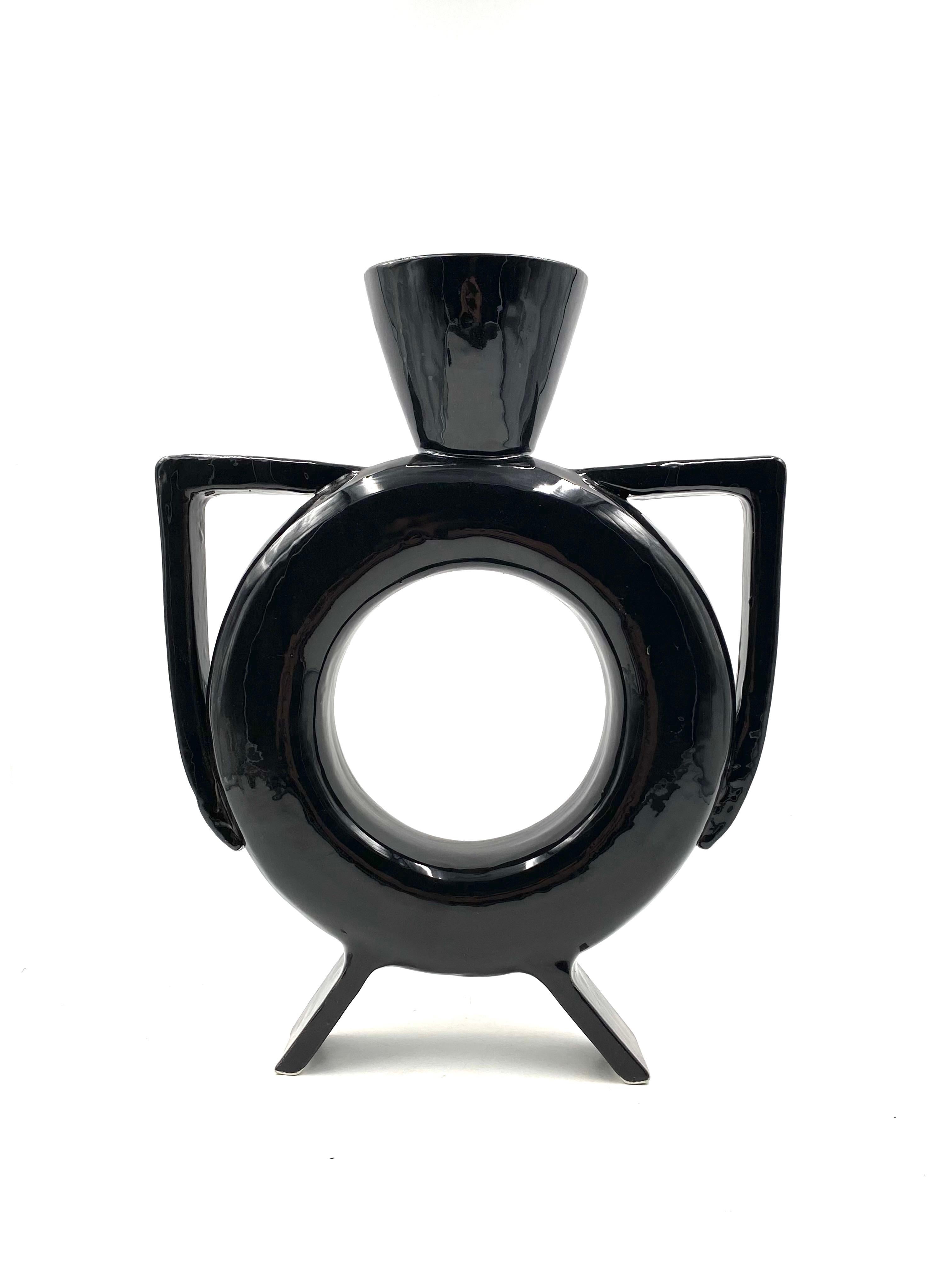 Organic modern black ceramic vase, Italy 1980s For Sale 1