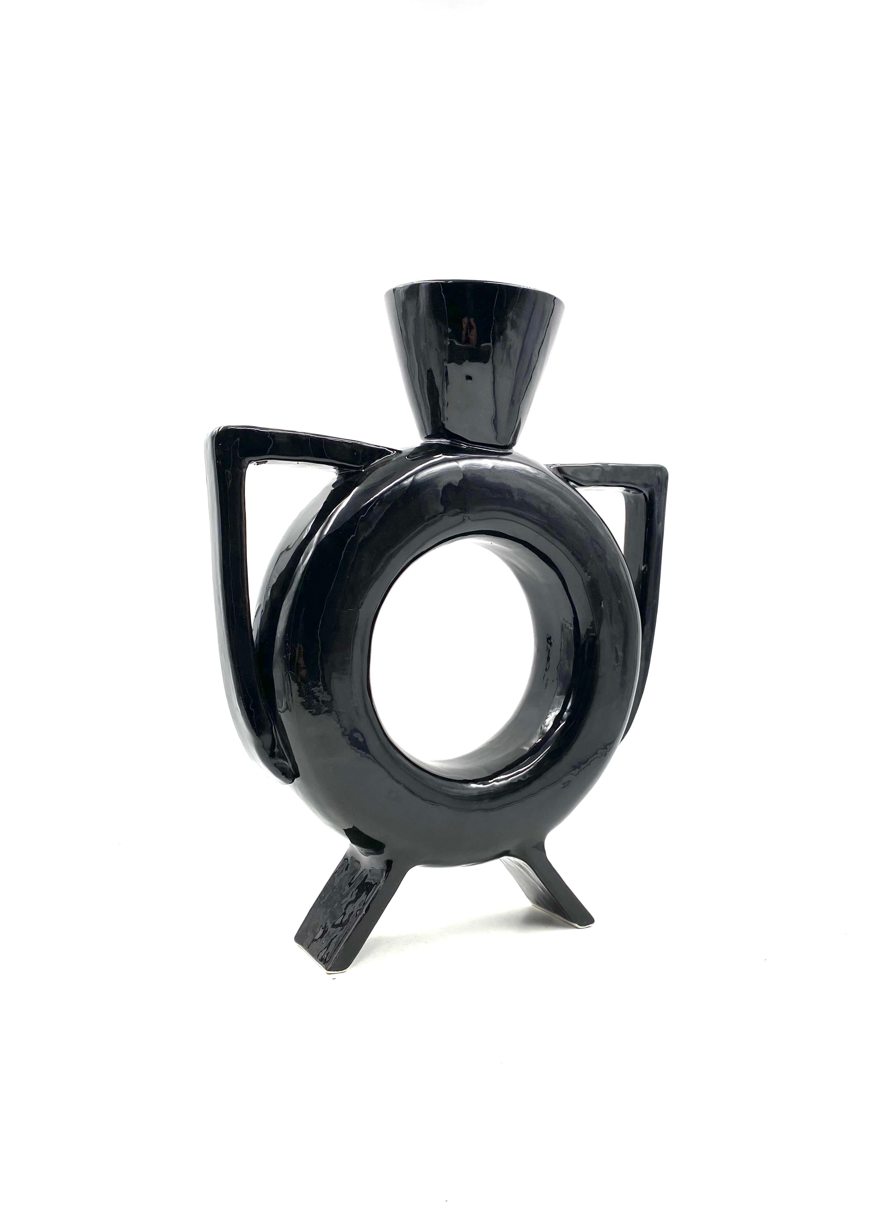 Organic modern black ceramic vase, Italy 1980s For Sale 2