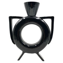 Retro Organic modern black ceramic vase, Italy 1980s