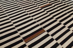 Organic Modern Black & Ivory Flatweave Rug in Hand-Spun Wool