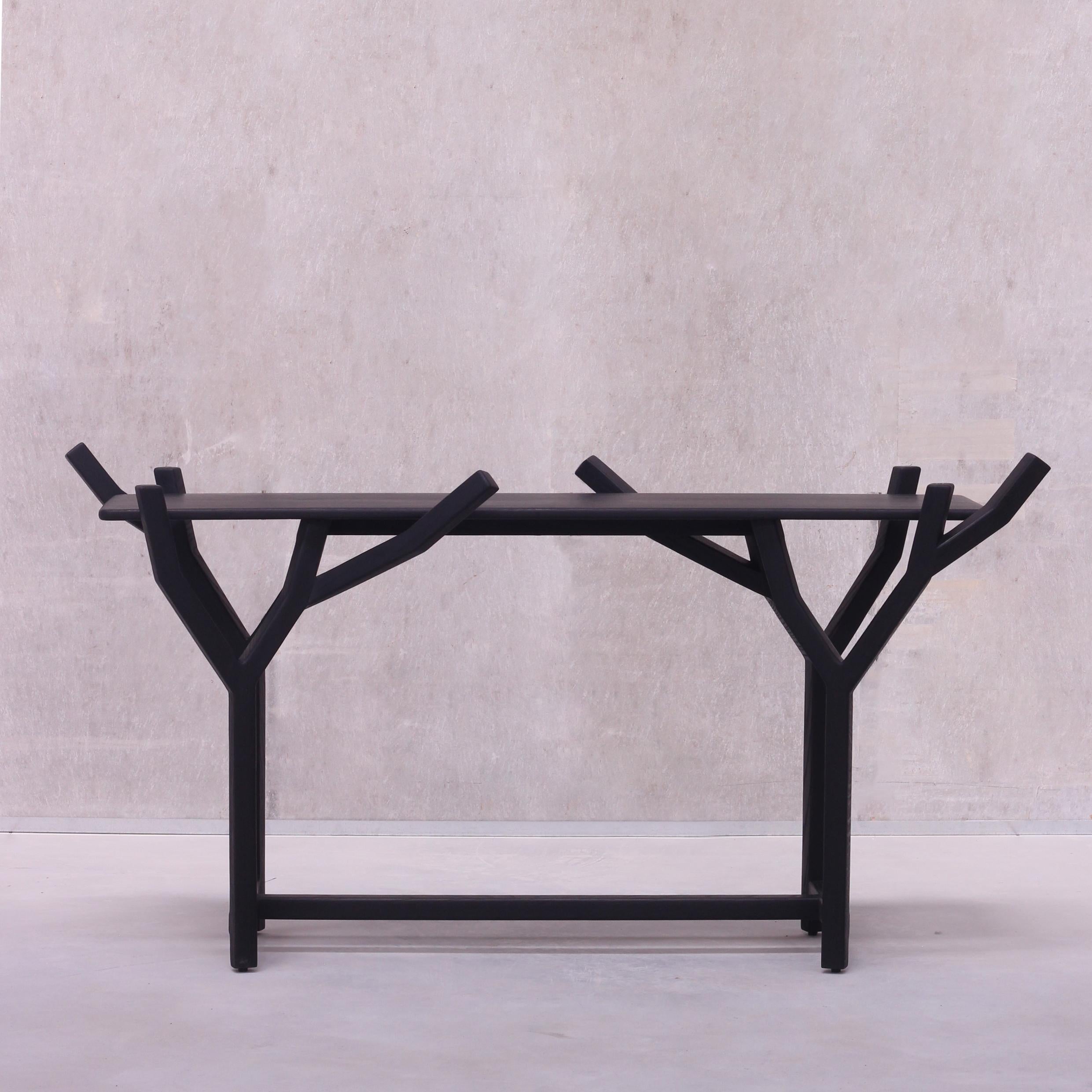 Hand-Crafted Handcrafted Modern Minimal Solid Wood Oak Black TOTEM Console Table For Sale