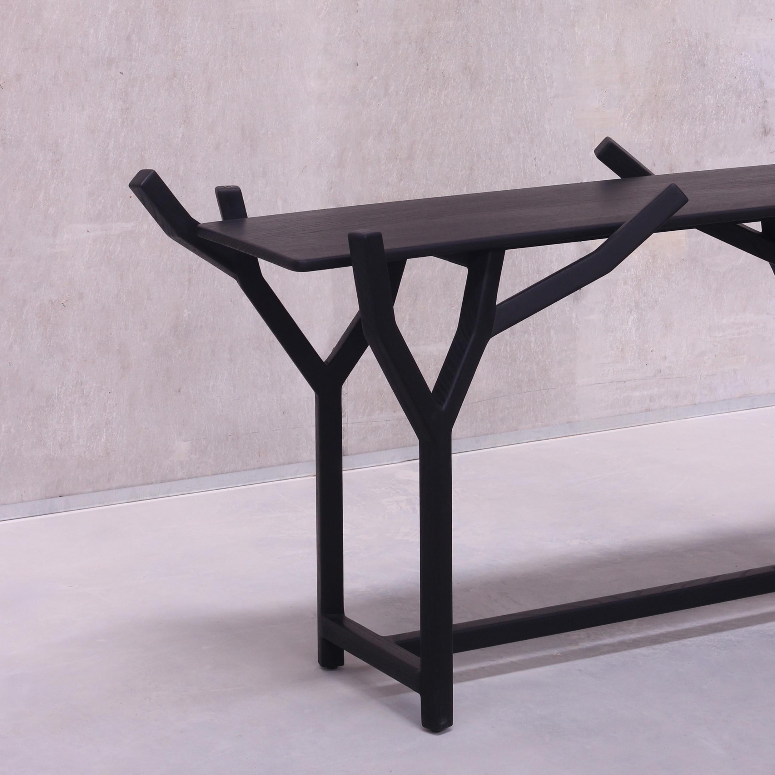 Contemporary Handcrafted Modern Minimal Solid Wood Oak Black TOTEM Console Table For Sale