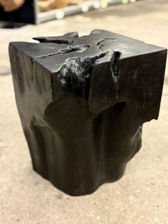 Organic Modern Black Teak Wood Side Table/ Stool, IDN 2025