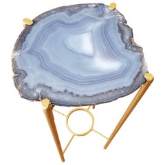 Organic Modern Blue Geode Drink Table with Gold Gilt Base