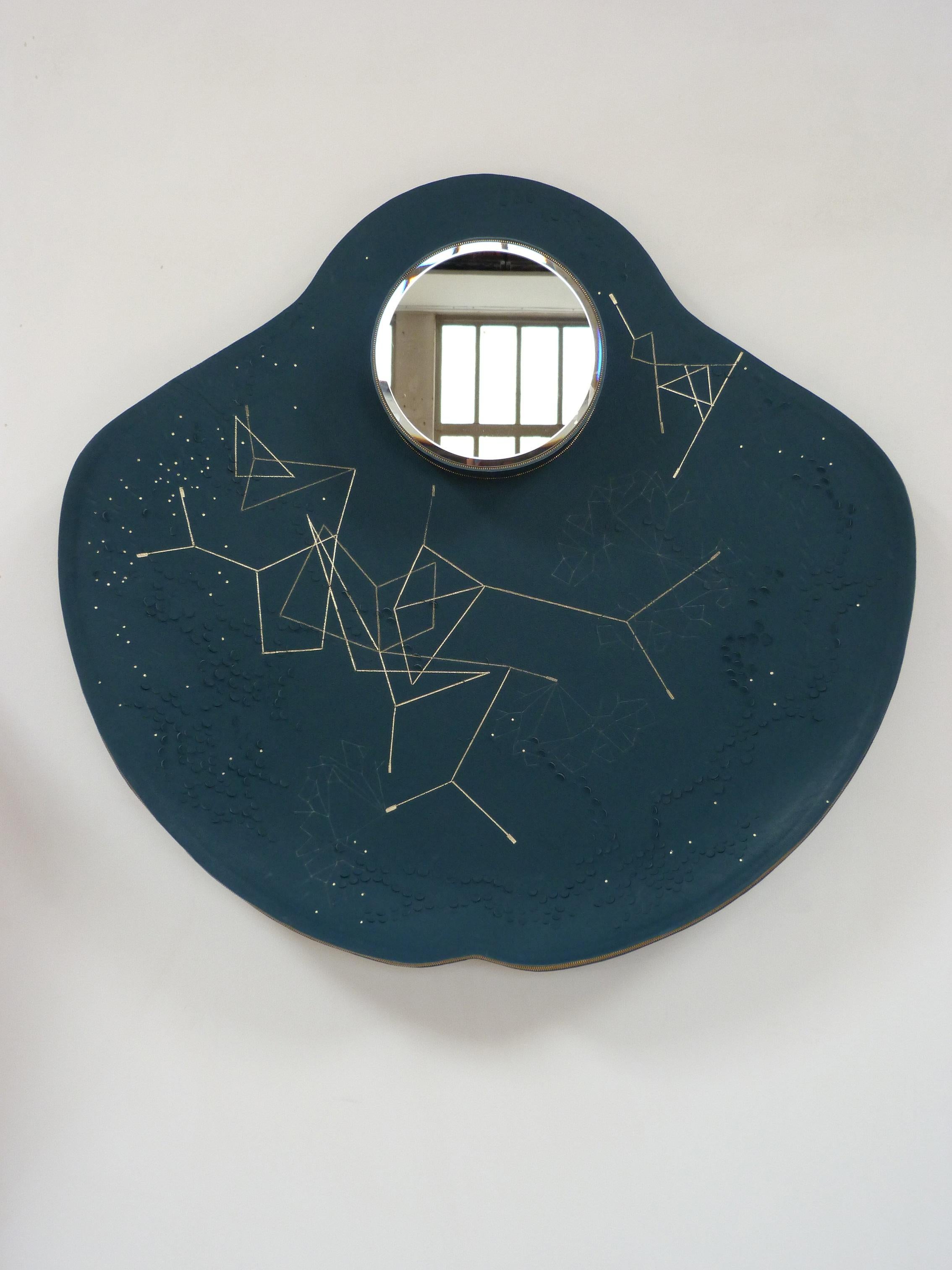 Organic Modern Blue Leather Mirror, France, 2019 In New Condition In Paris, FR