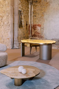 Organic Modern Bordeira Stone Coffee Table, Onyx Brass, Handmade by Greenapple