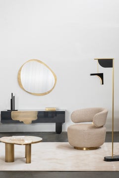 Organic Modern Bordeira Stone Coffee Table, Onyx Brass, Handmade by Greenapple