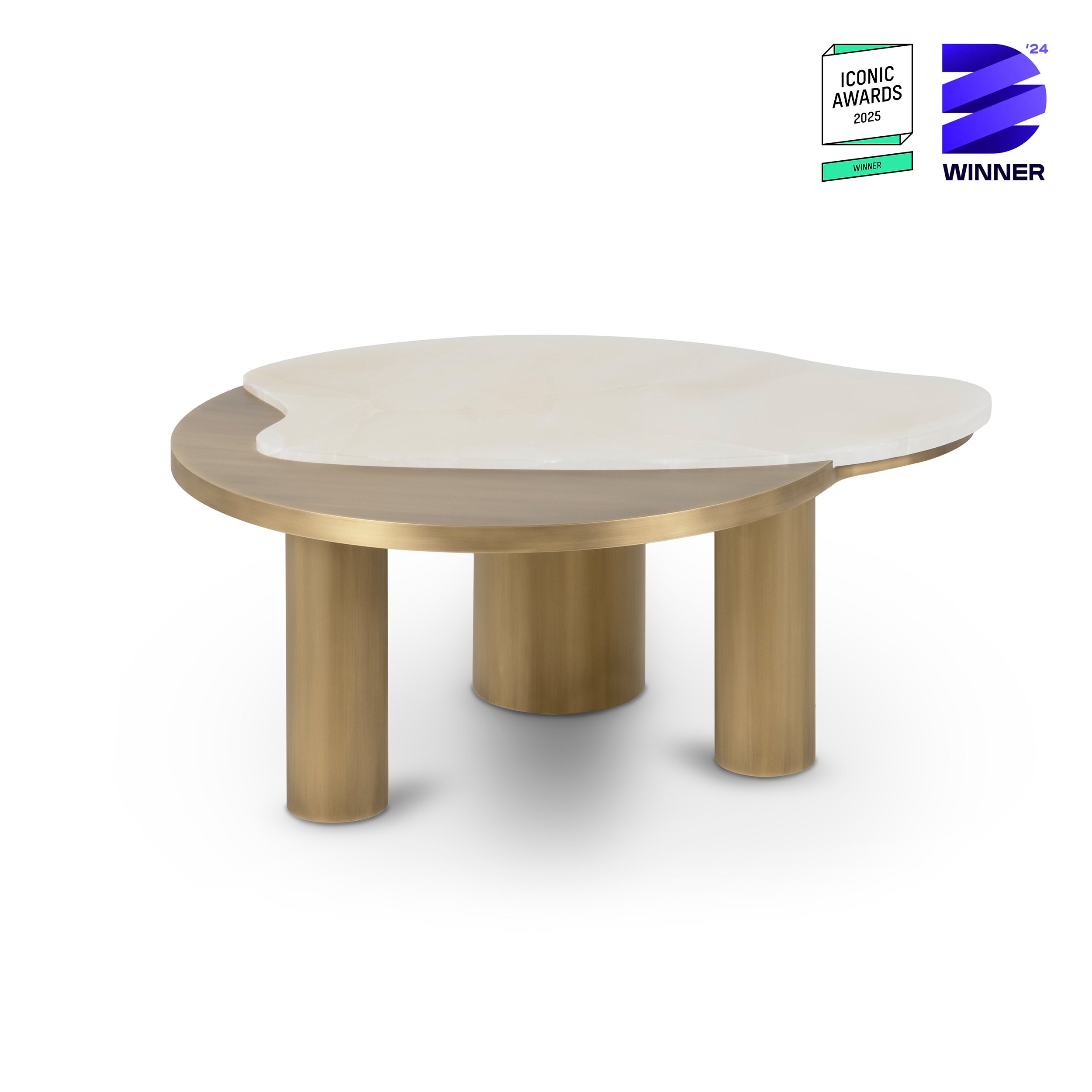 Organic Modern Bordeira Stone Coffee Table, Ivory Onyx, Handmade by Greenapple