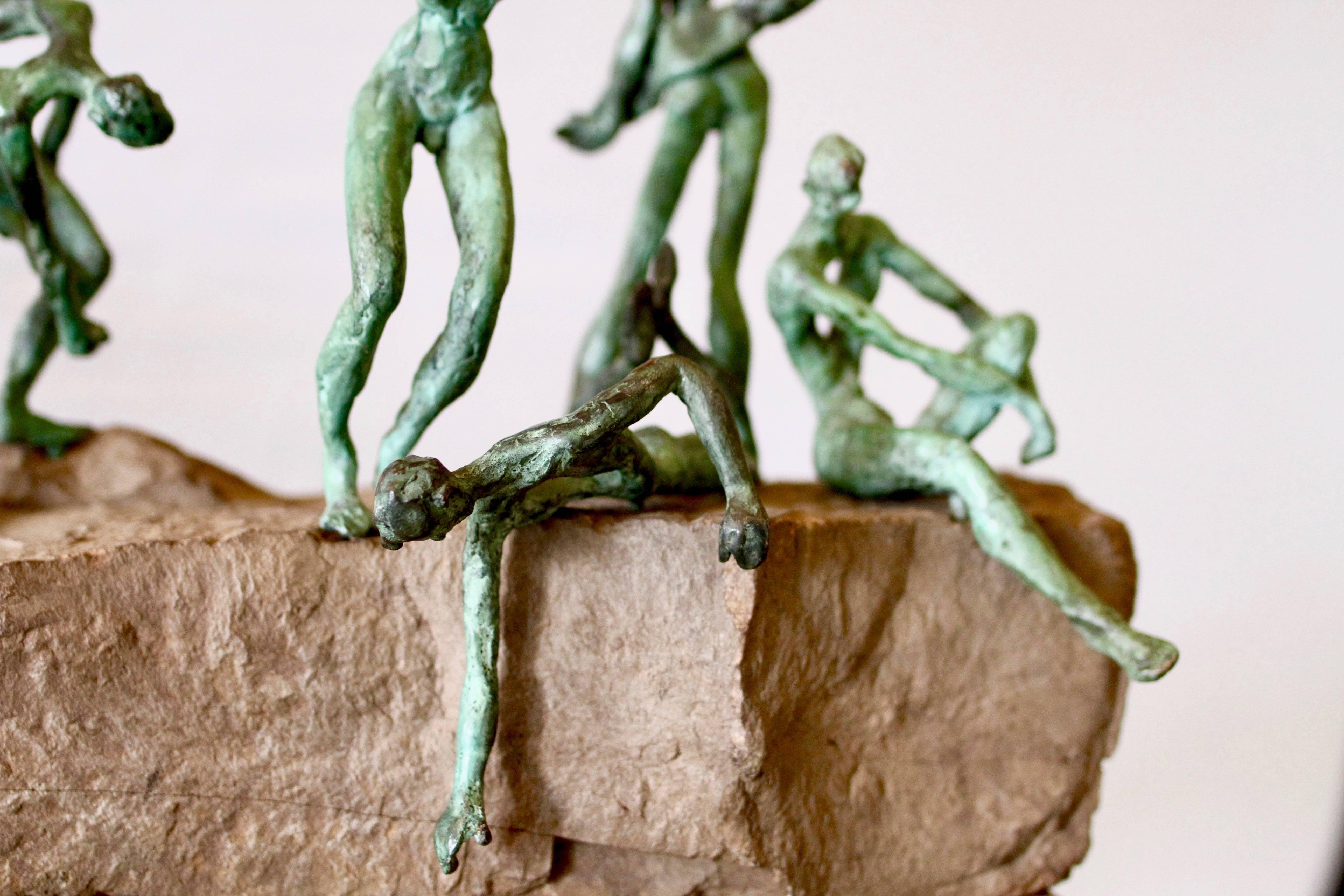 Organic Modern Bronze and Natural Stone Figurative Sculpture For Sale 3