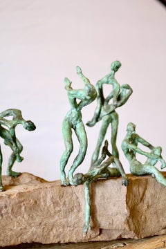 Organic Modern Bronze and Natural Stone Figurative Sculpture