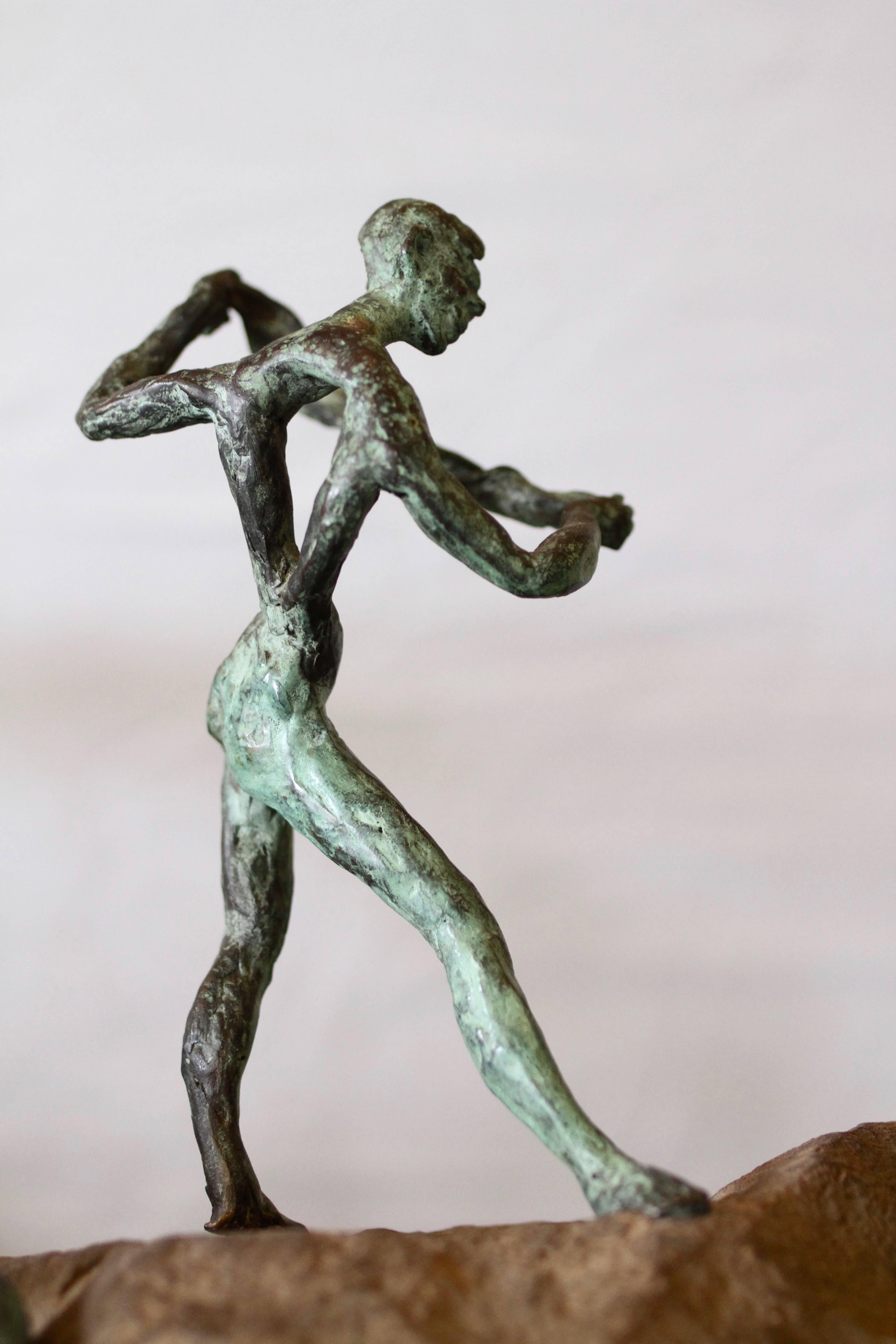 20th Century Organic Modern Bronze and Natural Stone Figurative Sculpture For Sale