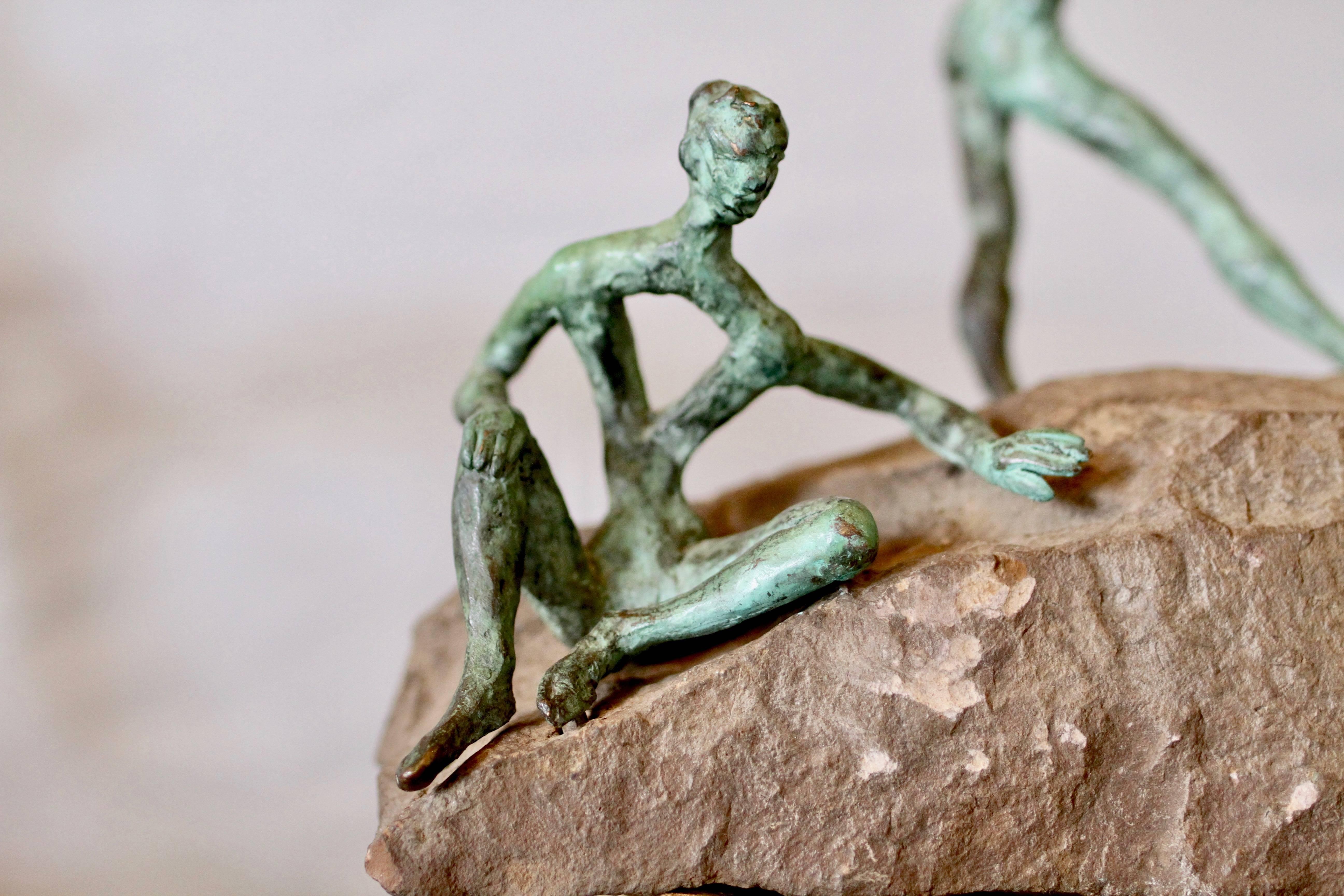 Organic Modern Bronze and Natural Stone Figurative Sculpture For Sale 1