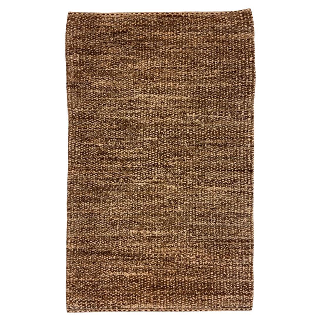 Organic Modern Brown and Cream Wool Persian Area Rug, 2' x 3'