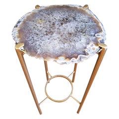 Organic Modern Brown and Gray Geode Table with Gold Gilt Base