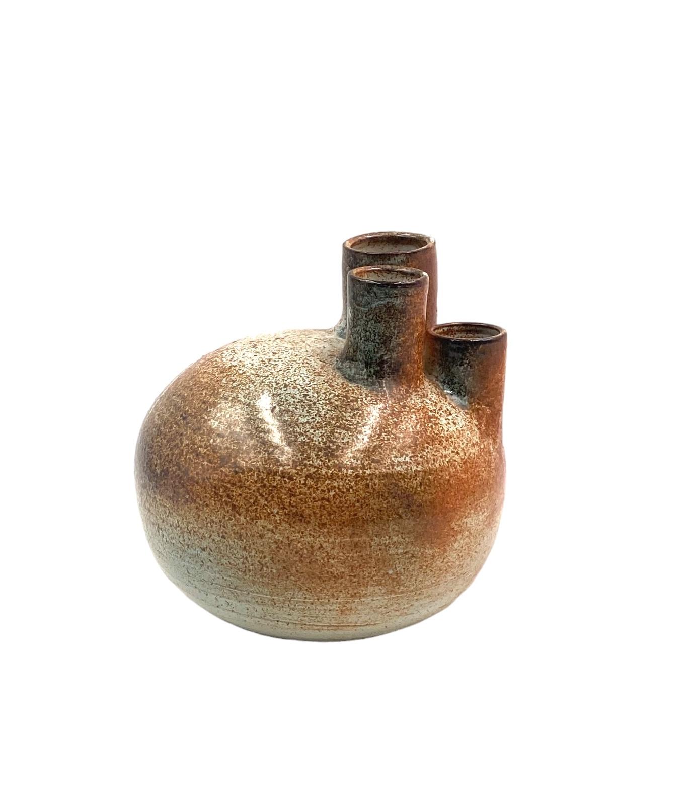 Organic modern brown earthenware vase, France 1970s For Sale 3