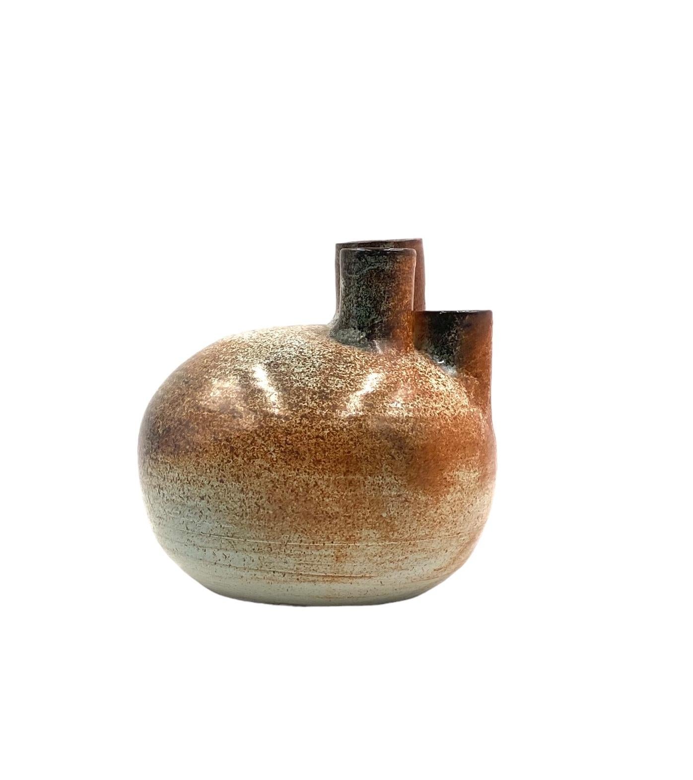 Organic modern brown earthenware vase, France 1970s For Sale 4