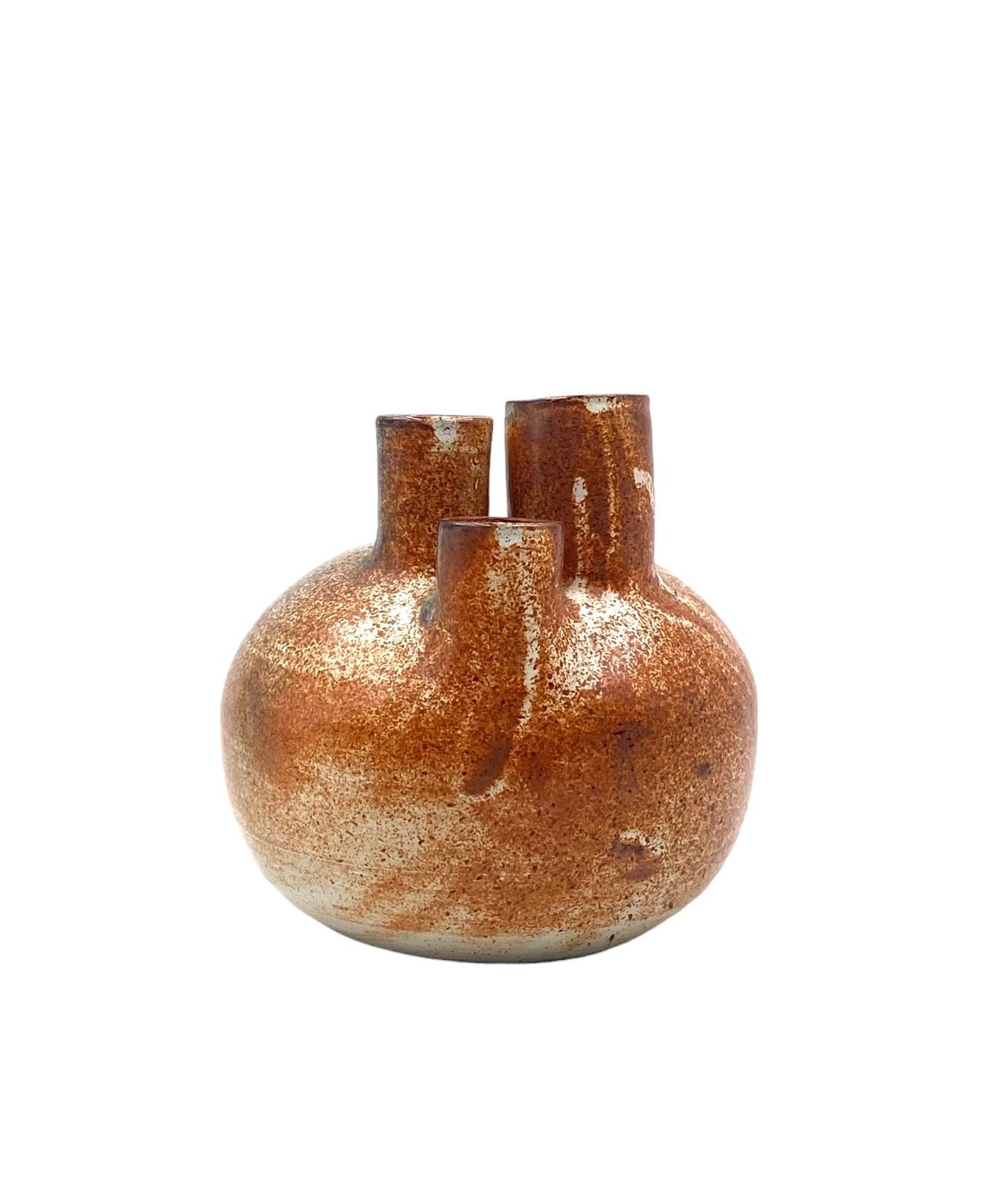 Organic modern brown earthenware vase, France 1970s For Sale 5