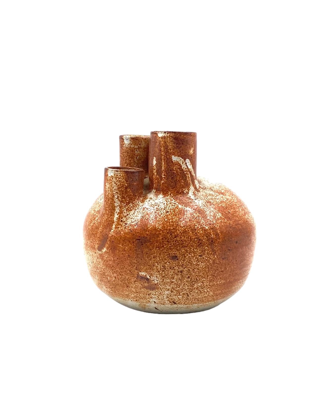 Organic modern brown earthenware vase, France 1970s For Sale 6