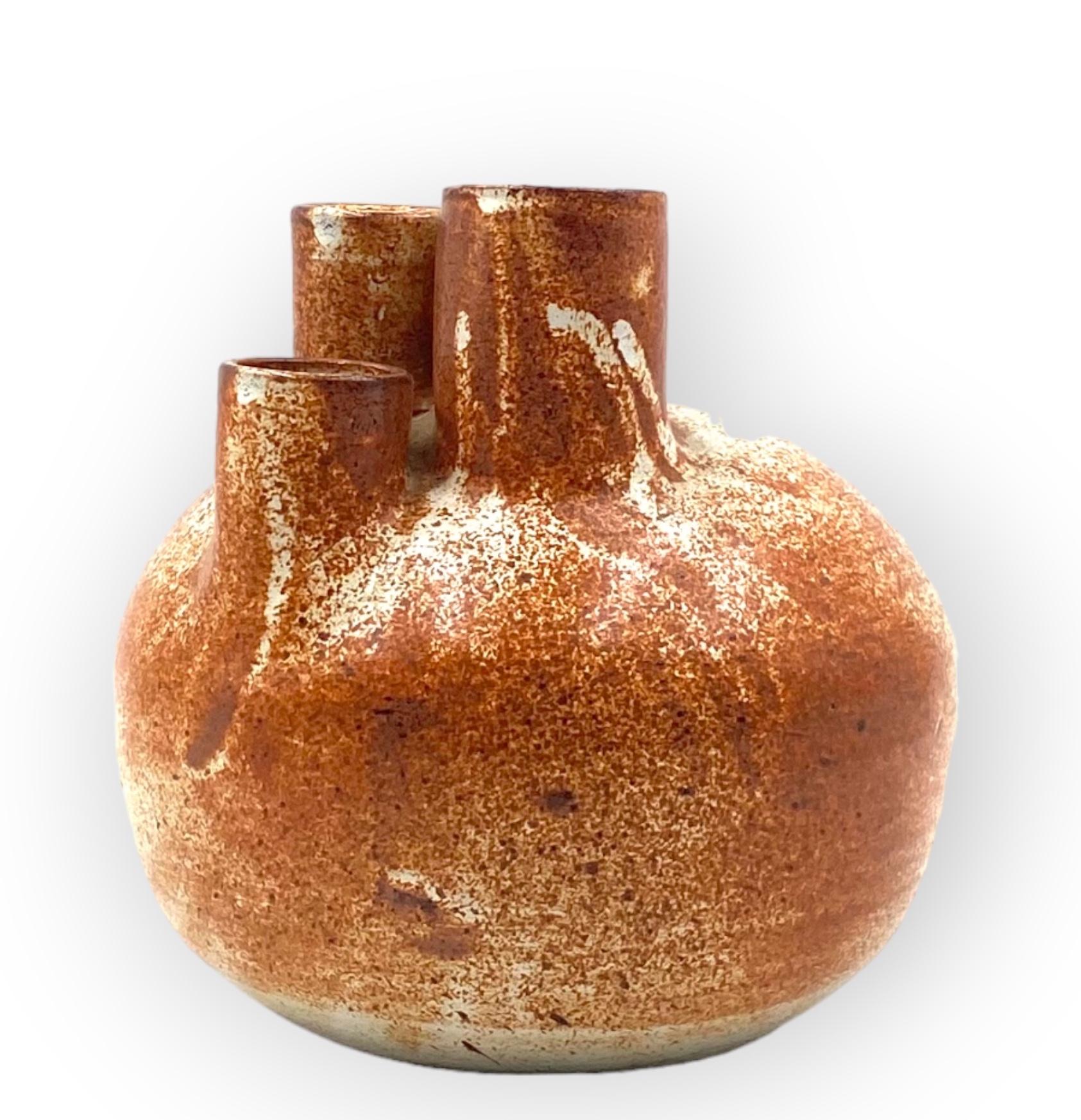 Organic modern brown earthenware vase, France 1970s For Sale 7