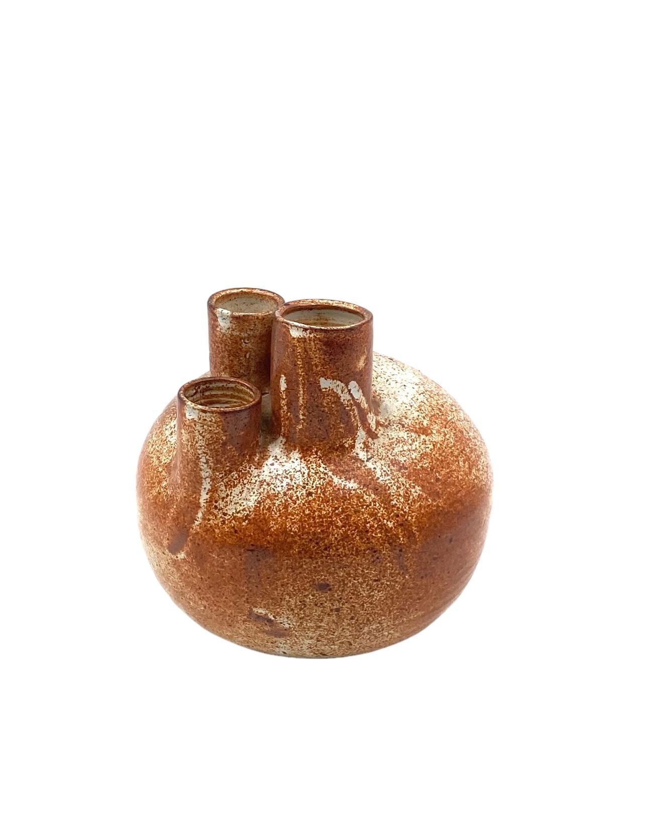 Organic modern brown earthenware vase, France 1970s For Sale 8