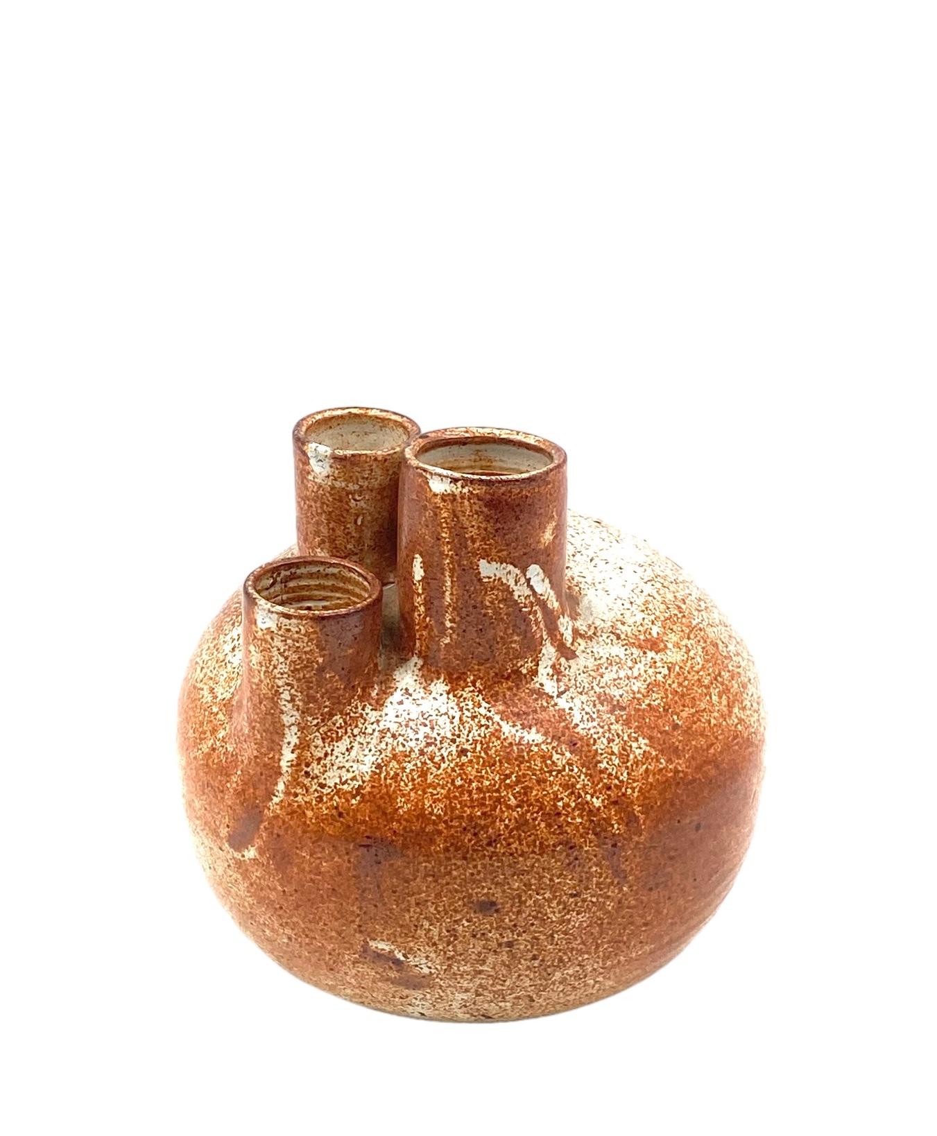 Organic modern brown earthenware vase, France 1970s For Sale 9