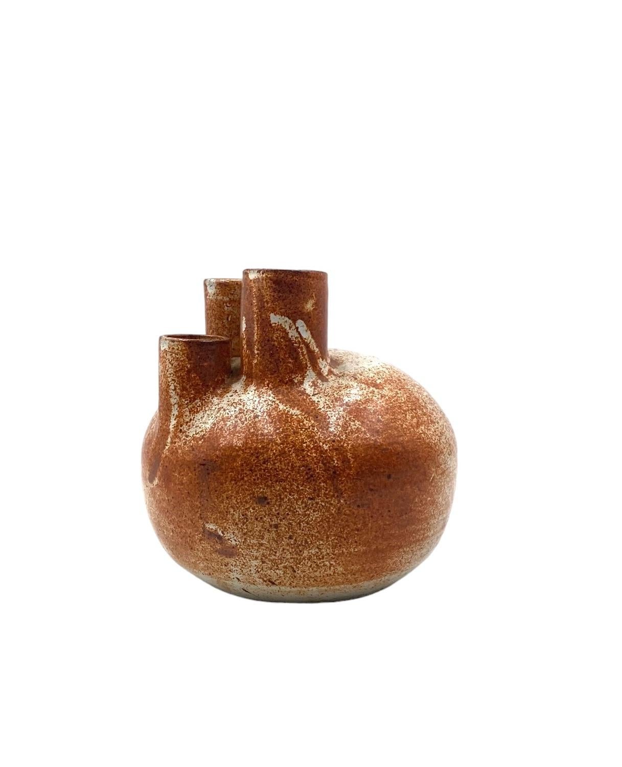 Organic modern brown earthenware vase, France 1970s For Sale 11