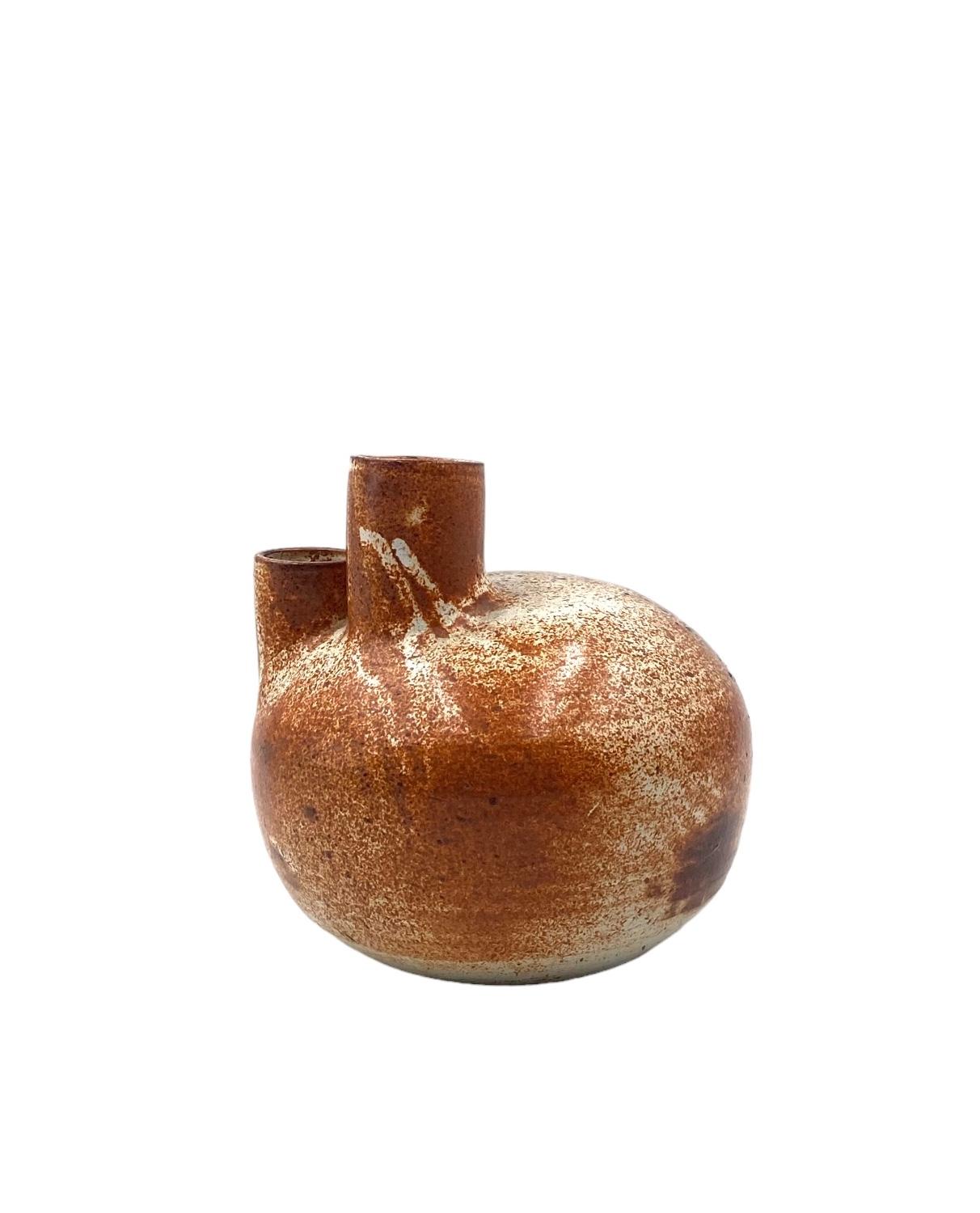 Organic modern brown earthenware vase, France 1970s For Sale 12