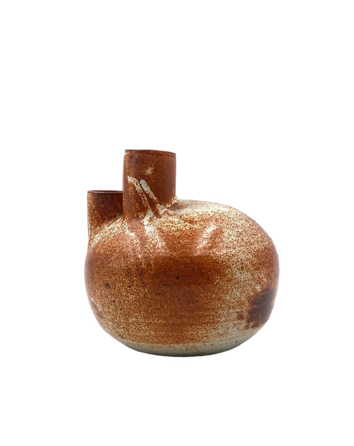 Organic modern brown earthenware vase, France 1970s For Sale 13