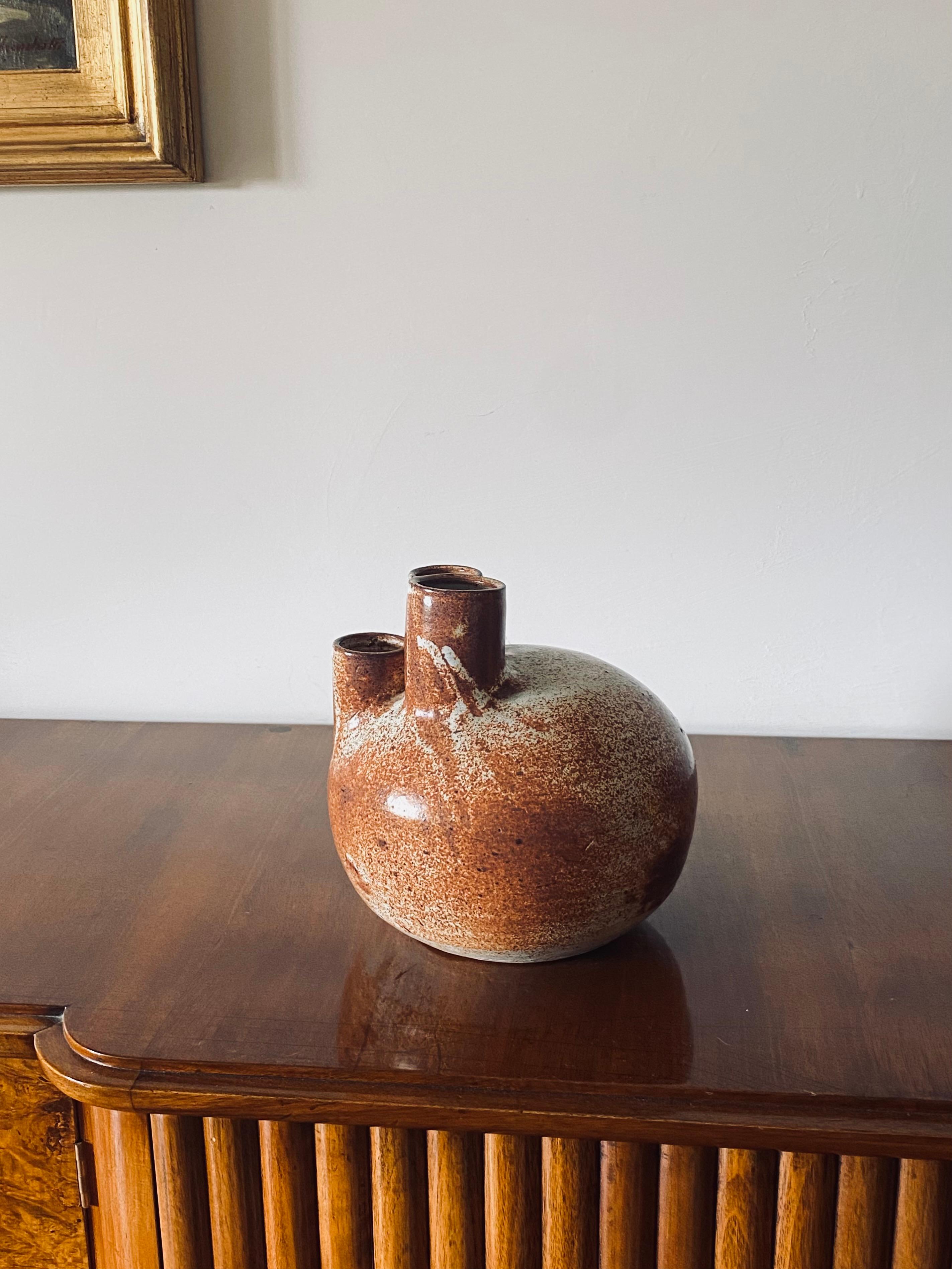 Organic Modern Organic modern brown earthenware vase, France 1970s For Sale
