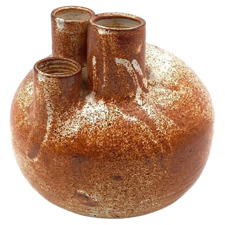 Organic modern brown earthenware vase, France 1970s For Sale