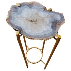 Organic Modern Brown Gray & White Geode Drink Table with Gold Gilt Base