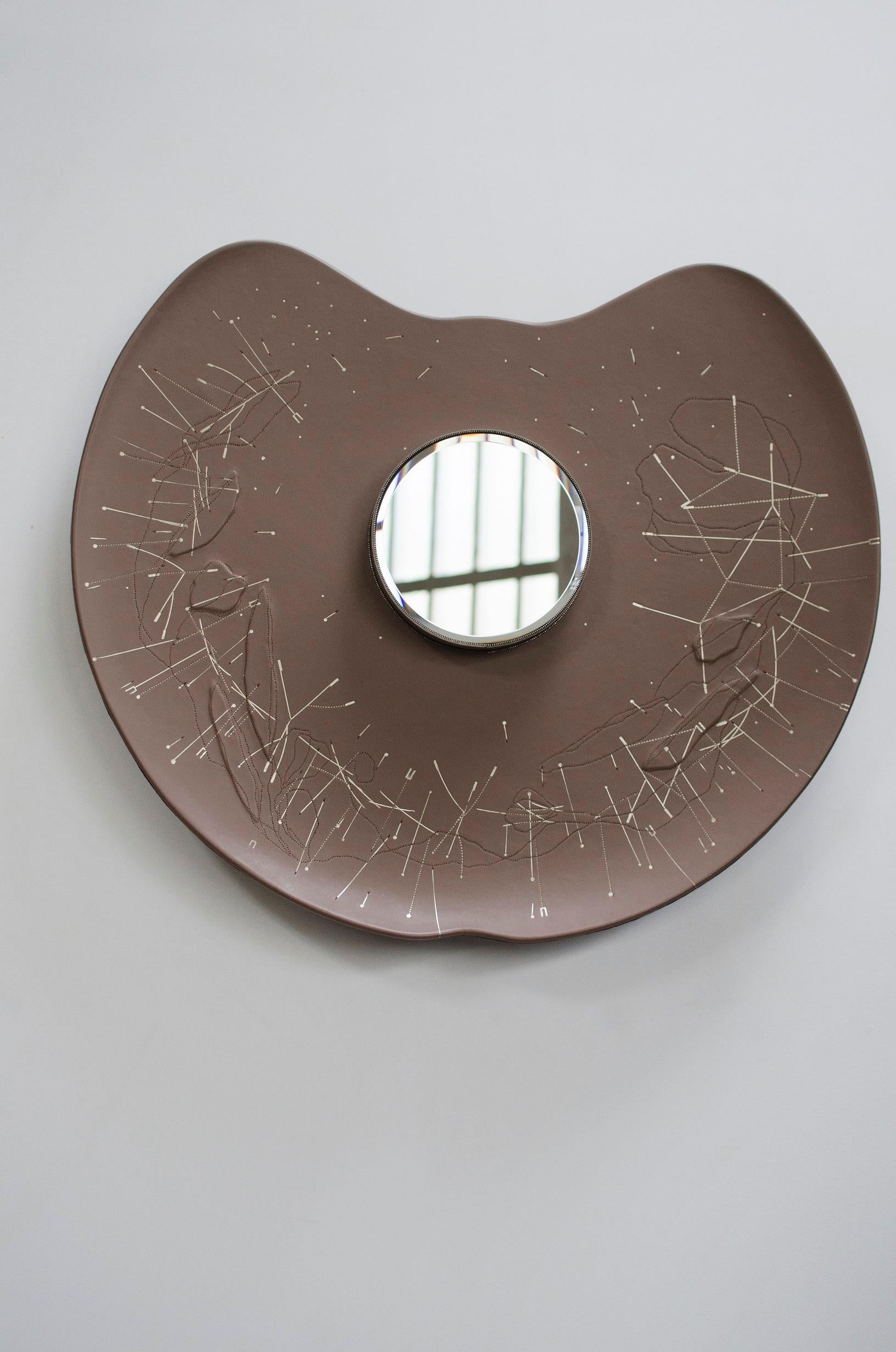 Contemporary Organic Modern Brown Pink Leather Mirror, France, 2019