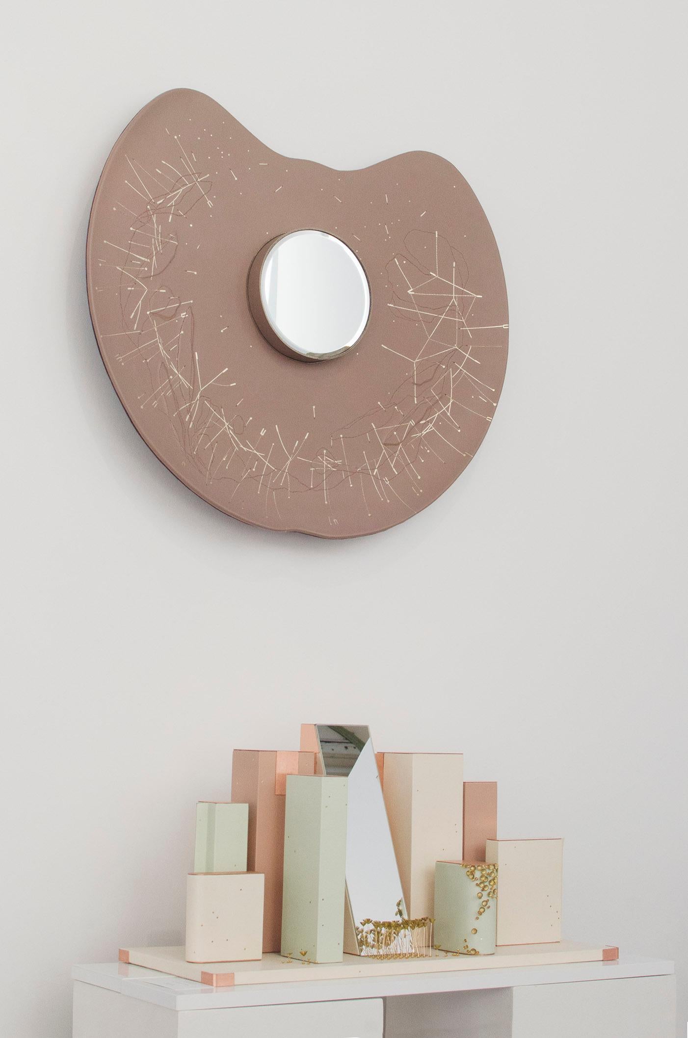 Metal Organic Modern Brown Pink Leather Mirror, France, 2019