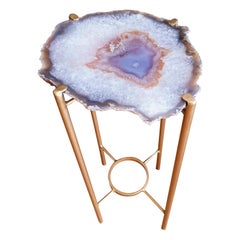 Organic Modern Brown White and Lavender Geode Table with Gold Gilt Base