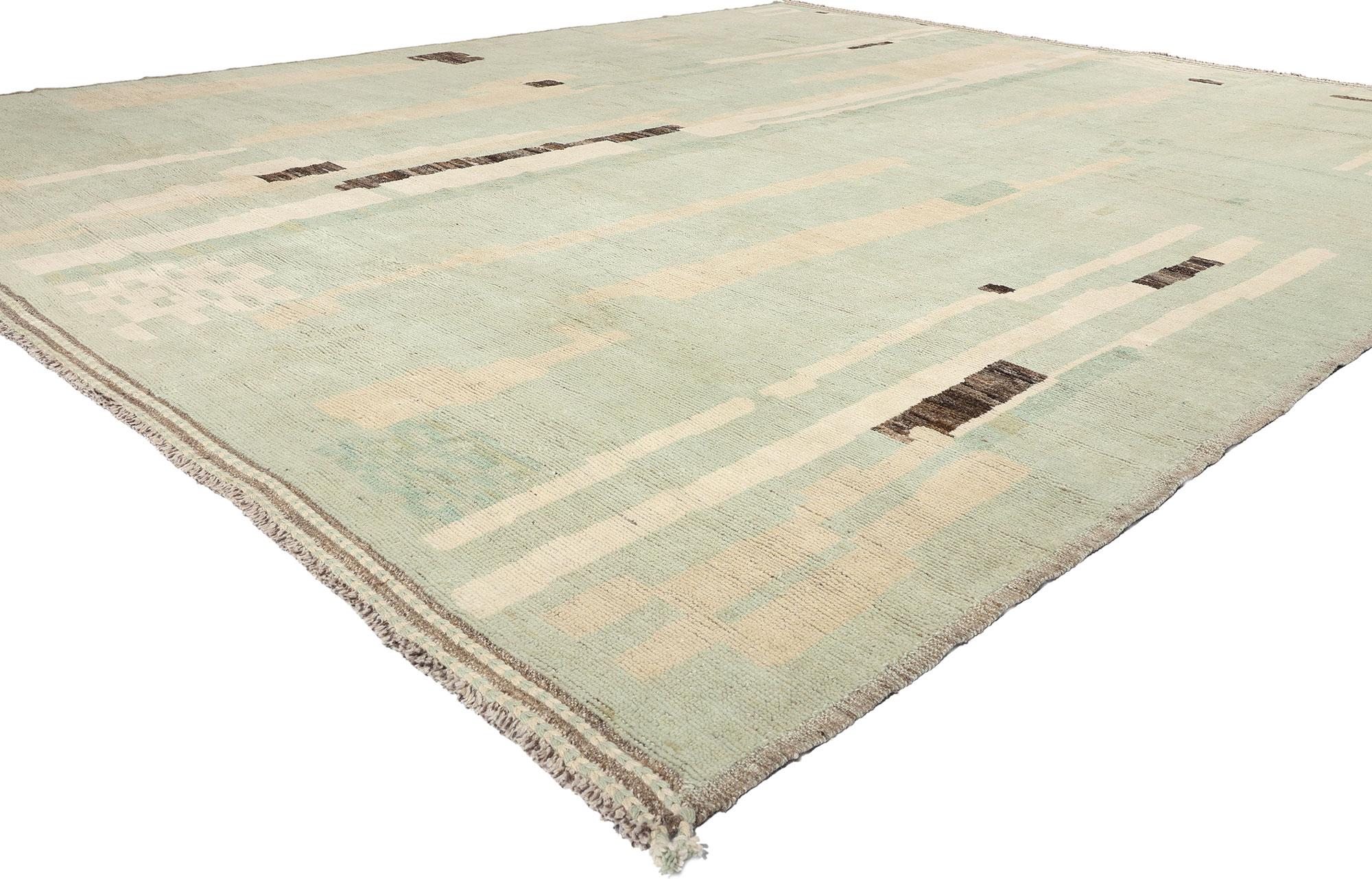 81052 Organic Modern Brutalist Moroccan Rug, 12'05 x 14'10. This hand-knotted wool Organic Modern Moroccan rug is a stunning fusion of Brutalist-inspired simplicity and Biophilic Design's harmonious connection with nature. Crafted with meticulous