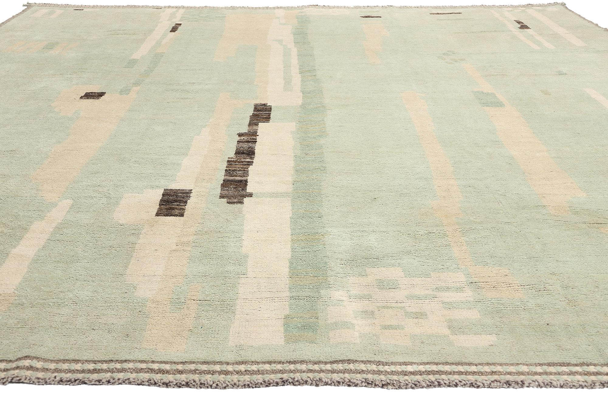 Pakistani Organic Modern Brutalist Celadon Moroccan Rug, Biophilic Design Meets Brutalism