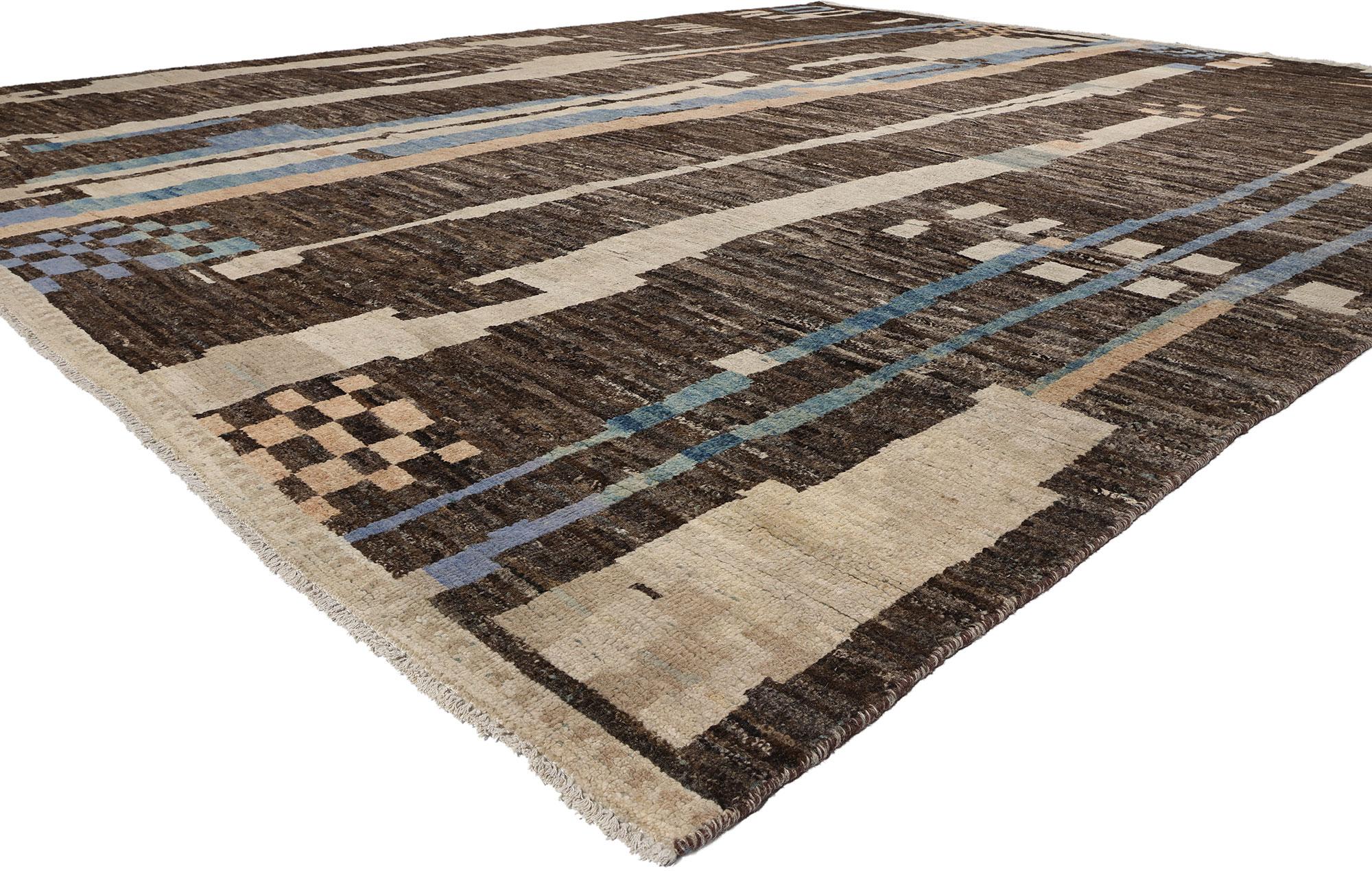 81065 Organic Modern Brutalist Moroccan Rug, 12'01 x 14'08. Crafted with meticulous attention to detail, this hand-knotted wool Organic Modern Moroccan area rug serves as a captivating exploration of form, texture, emotion, and our innate connection