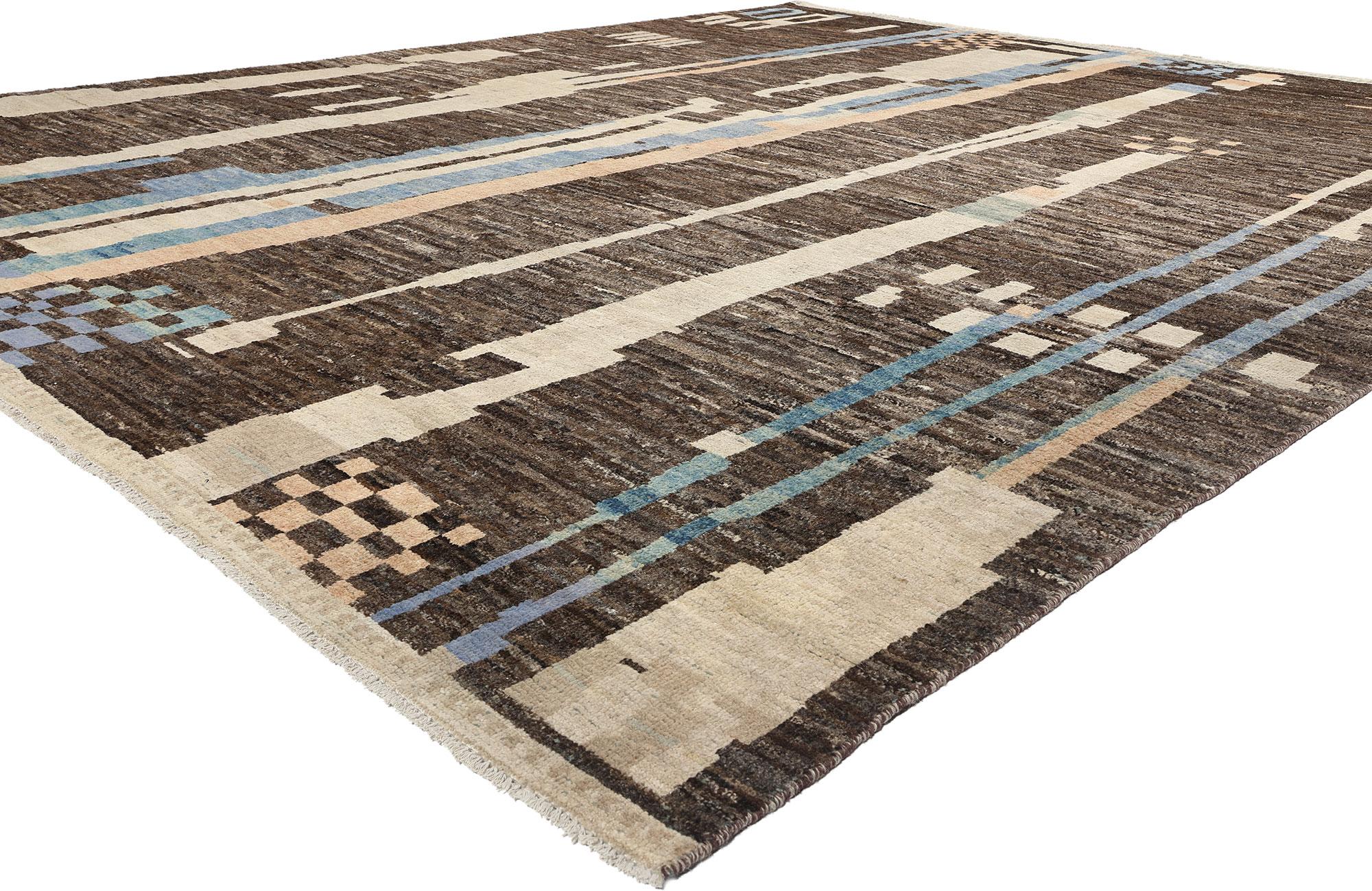 81065 Organic Modern Brutalist Moroccan Rug, 12'01 x 14'08. Crafted with meticulous attention to detail, this hand-knotted wool Organic Modern Moroccan area rug serves as a captivating exploration of form, texture, emotion, and our innate connection