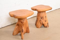 Organic Modern Burl Root Occasional Side Tables, Pair