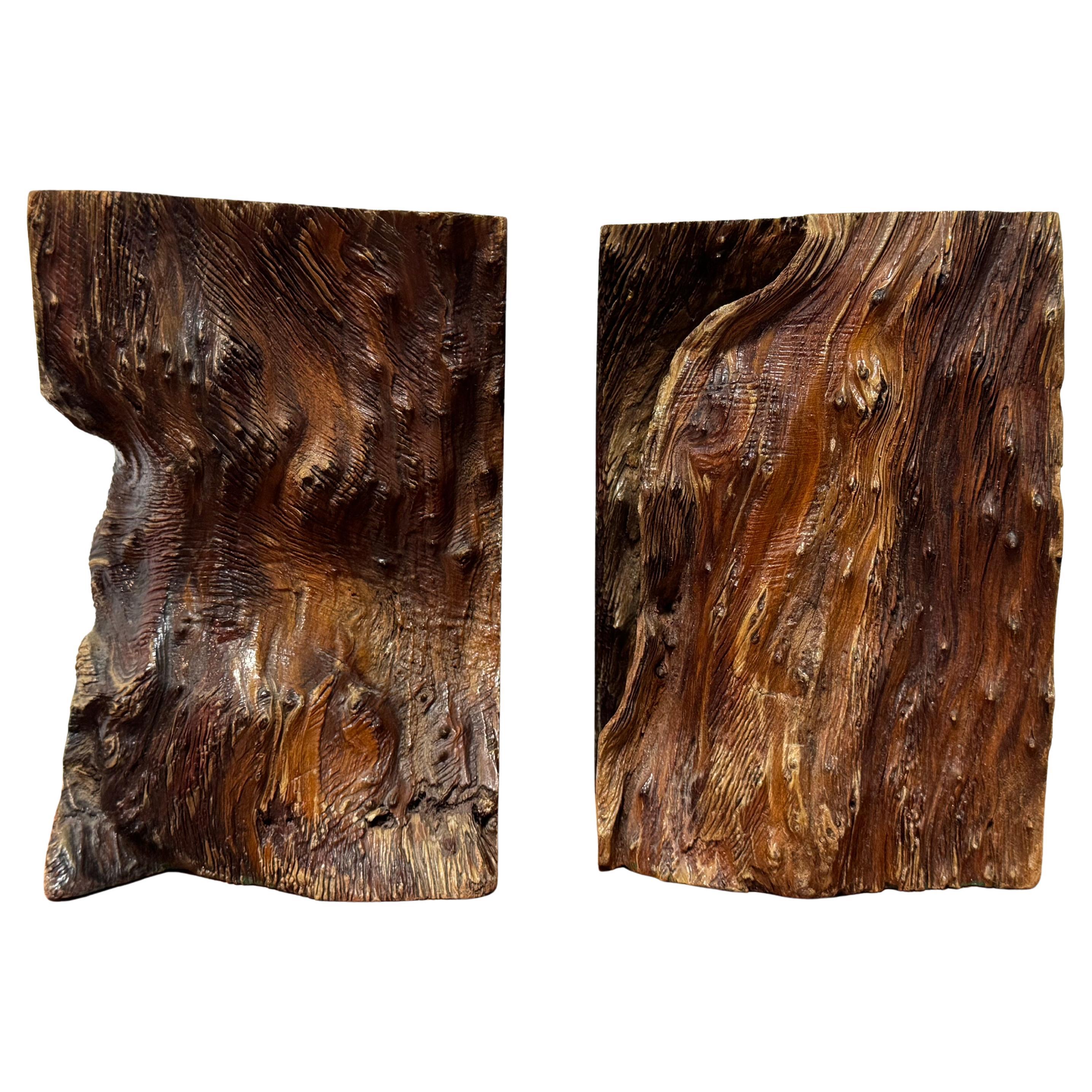 Organic Modern Burl Wood Bookends, Sculptural Brutalist Studio Craft, 1970s For Sale