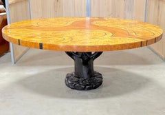 Organic Modern Burl Wood Inlaid Tree Circular Table, Style of Wendell Castle