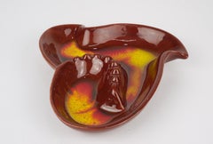 Organic Modern California Art Pottery Ashtray in Red, Orange, and Yellow