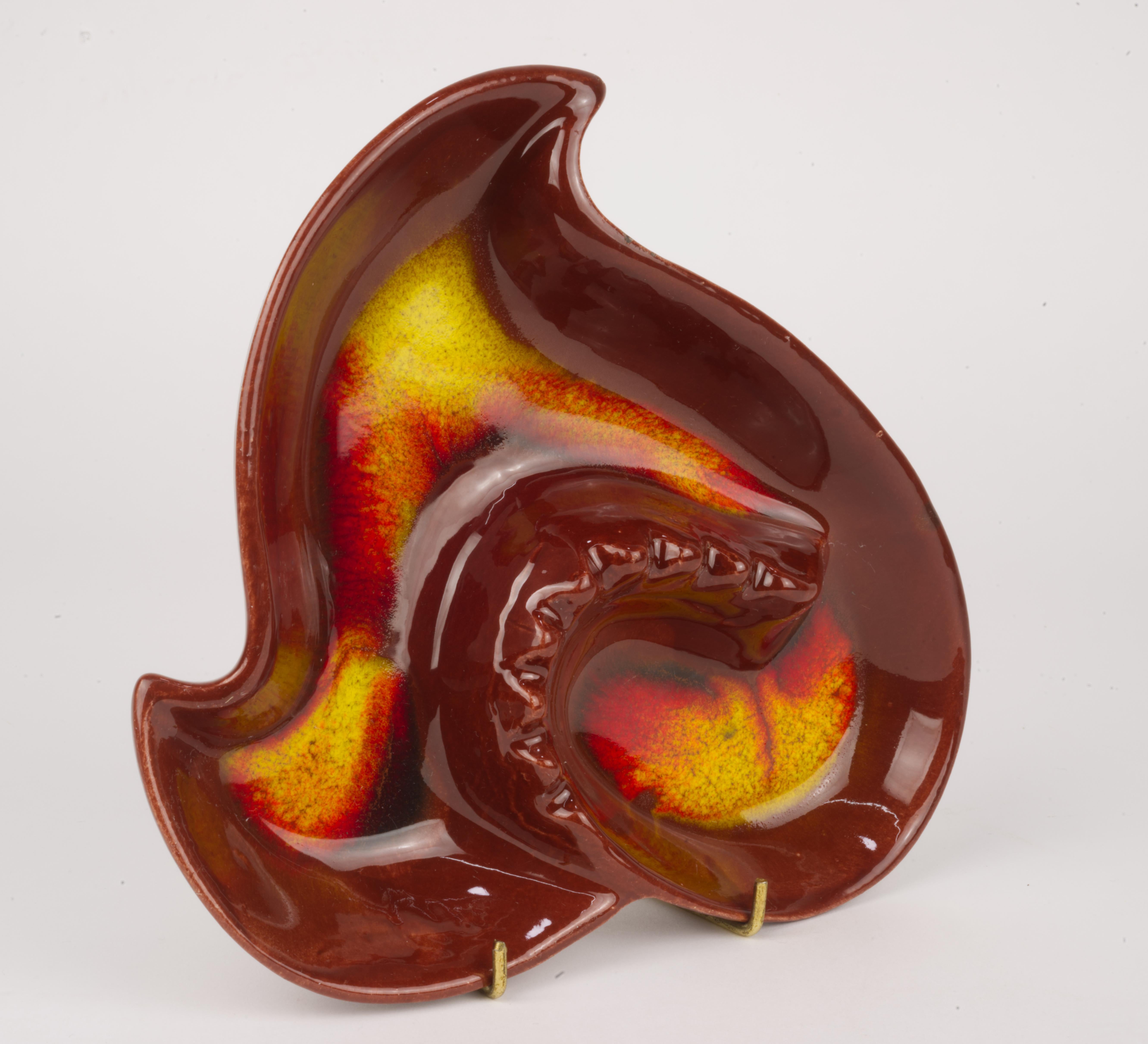 Ceramic Organic Modern California Art Pottery Ashtray in Red, Orange, and Yellow For Sale