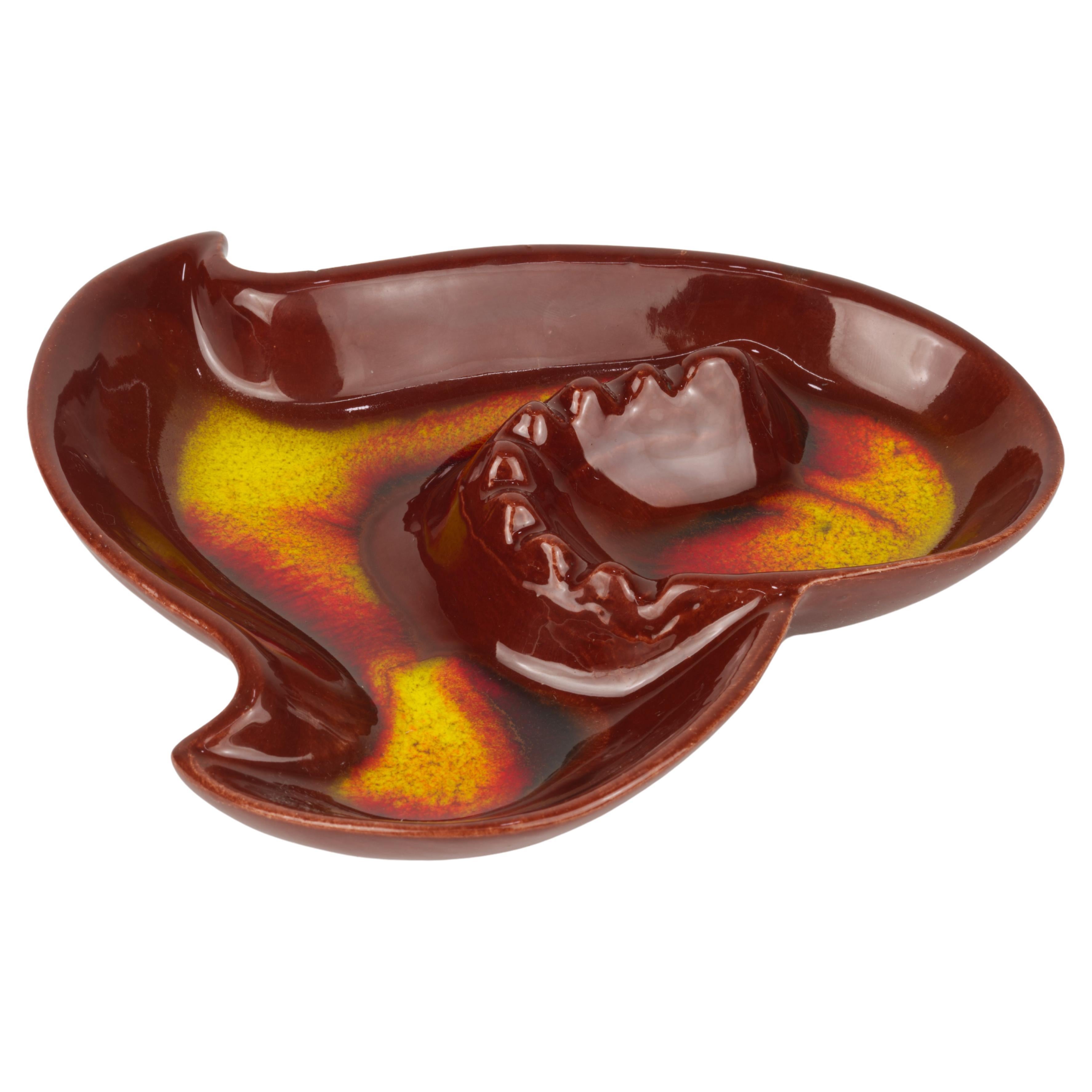 Organic Modern California Art Pottery Ashtray in Red, Orange, and Yellow For Sale