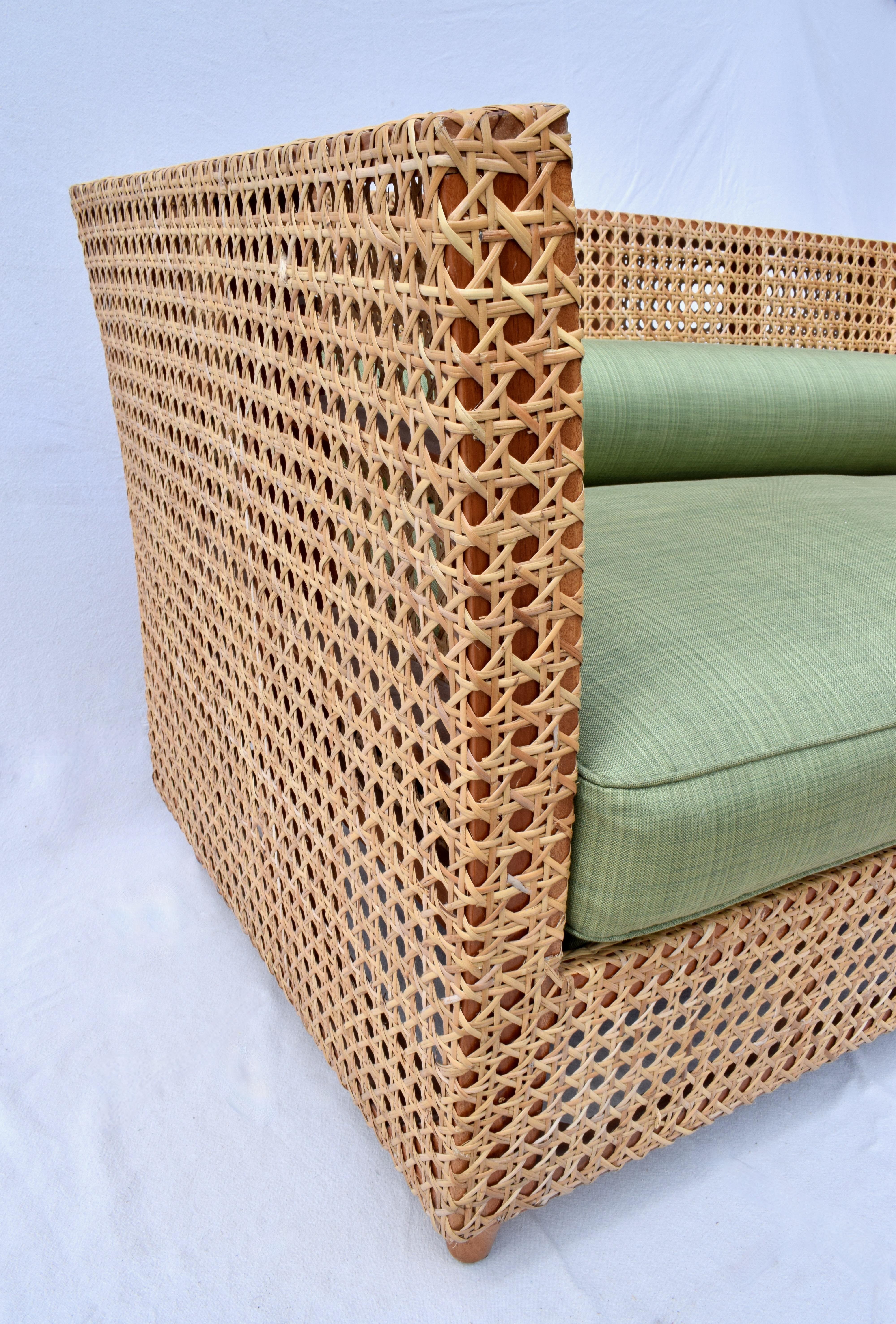 Organic Modern Cane & Teak Settee For Sale 6