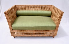 Organic Modern Cane & Teak Settee in Sunbrella Upholstery