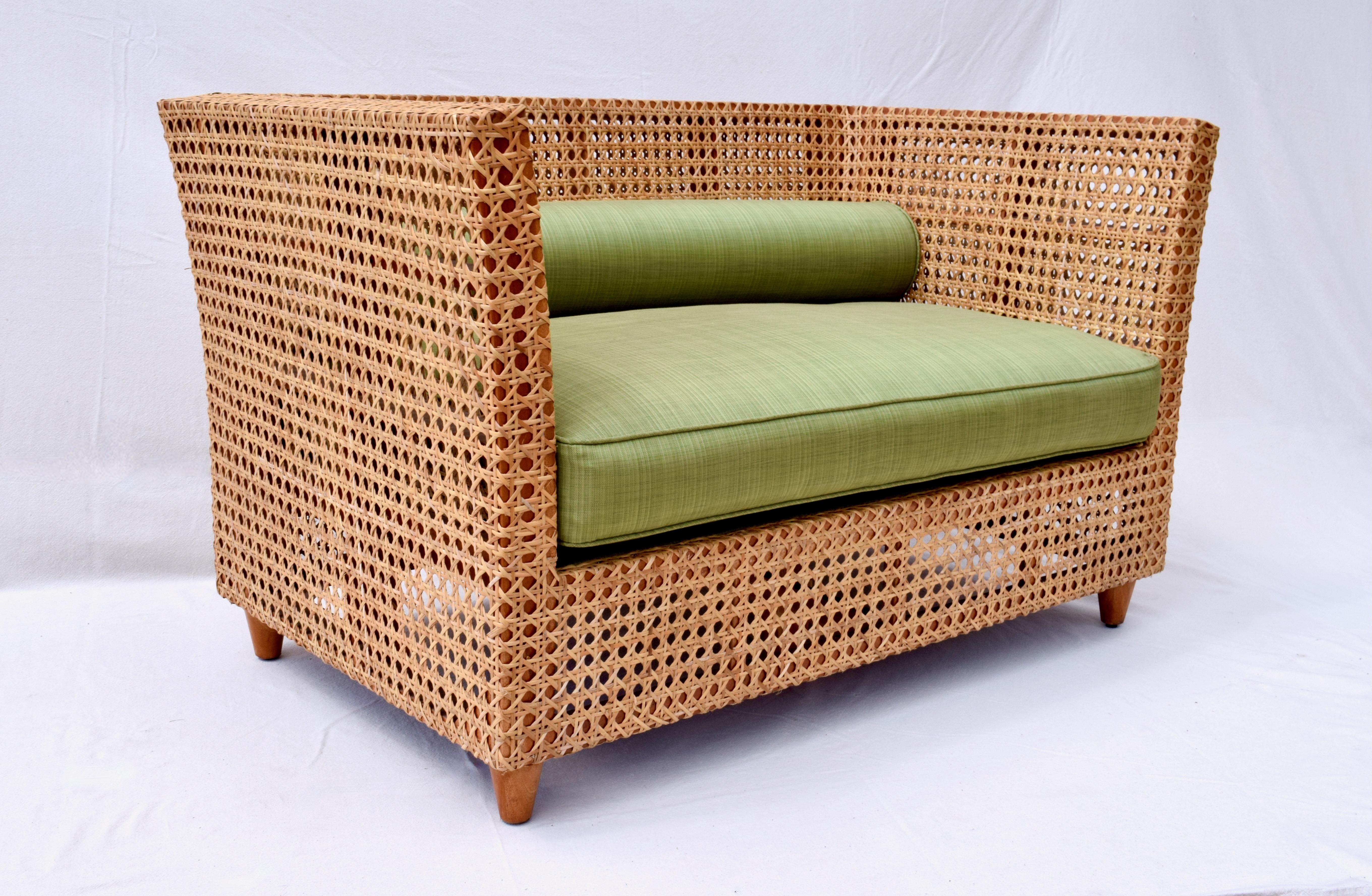 American Organic Modern Cane & Teak Settee For Sale