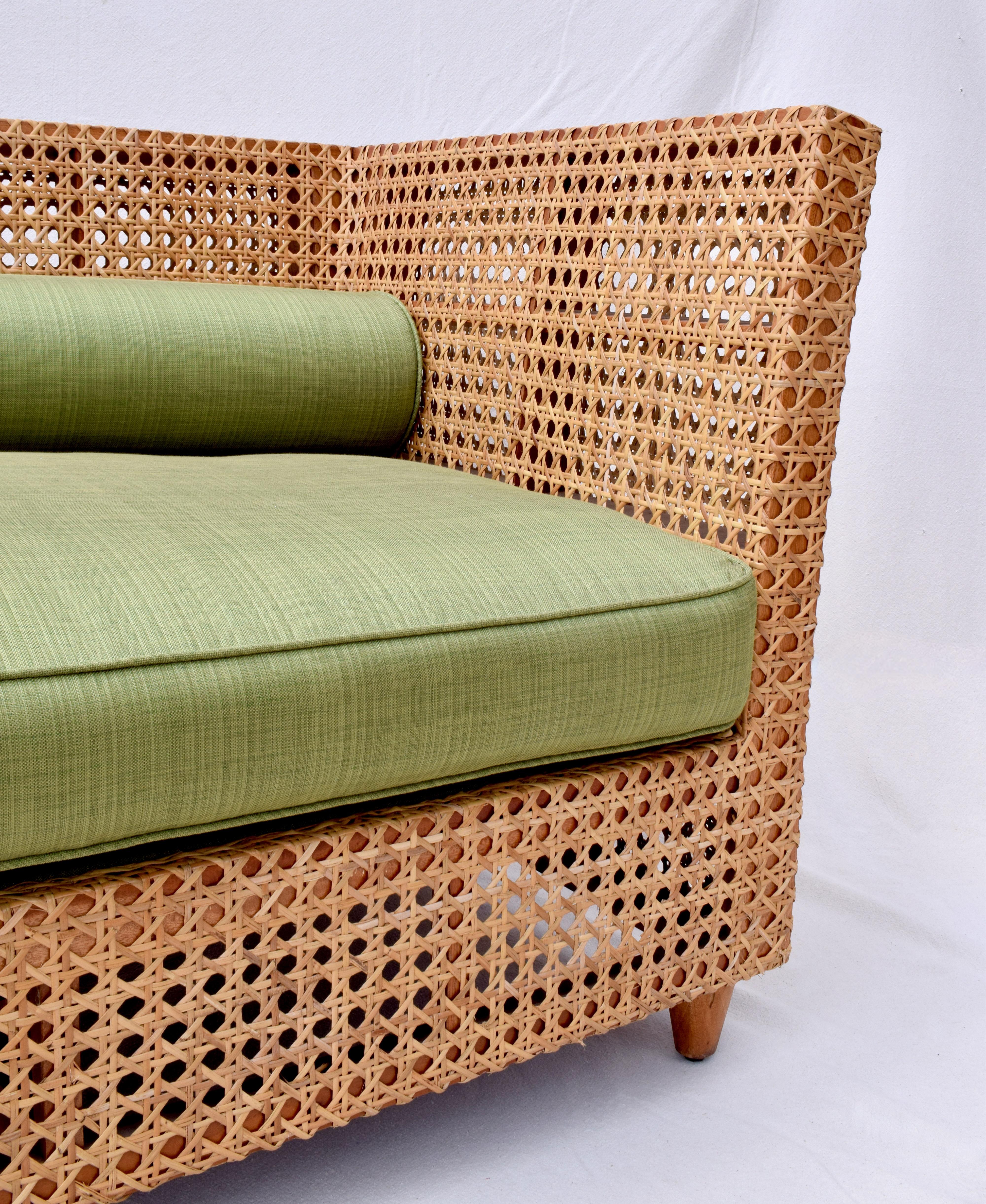 Woven Organic Modern Cane & Teak Settee For Sale